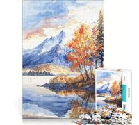 Puzzle per ragazzi da 1000 pezzi, Lago autunnale, cime, giocattolo fai da te, taglio di precisione, con pezzi di forma casuale completamente ad incastro, 38x26cm