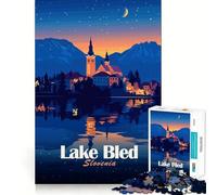 Puzzle per ragazzi da 1000 pezzi,Lago di Bled,Slovenia di notte,gioco a incastro,stimolante per la mente,divertimento e svago,regalo di Natale (38x52cm)