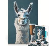 Puzzle per ragazzi da 1000 pezzi Lama che beve il caffè del mattino gioco rilassante antistress regalo di compleanno o originale 38x52cm