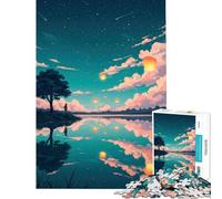 Puzzle per ragazzi da 1000 pezzi lanterne del cielo notturno vicino al lago divertimento a casa per divertimento in famiglia giocattolo antistress adatto a partire dai 14 anni 50x75cm