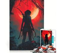 Puzzle per ragazzi da 1000 pezzi: Lara Croft nella giungla con la luna rossa antistress sfida impegnativa rafforza l'amore tra le coppie 38x26cm