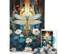 Puzzle per ragazzi da 1000 pezzi: Libellula in un giardino Art Nouveau, gioco interattivo, attività divertenti da fare a casa, collezione d'artista, belle arti 50x75cm