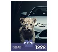 Puzzle Per Ragazzi Da 1000 Pezzi Lion Cub And White Car Puzzle Antistress Giocattoli Difficili Regali Di Compleanno E Unici 52x38cm/1000pcs