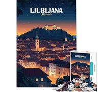 Puzzle per ragazzi da 1000 pezzi Lubiana Slovenia paesaggio urbano notturno Gioco per famiglie giocattolo avvincente per coltivare la pazienza un'ottima idea regalo un'opera d'arte (38x26cm)