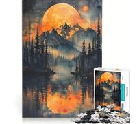 Puzzle per ragazzi da 1000 pezzi: Luna arancione sopra le montagne giocattolo educativo per divertimento in famiglia per rafforzare l'amore tra le coppie 38x52cm