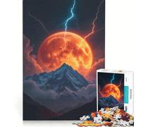 Puzzle per ragazzi da 1000 pezzi: Luna di sangue sulla montagna con fulmini, giocattolo antistress, rilassante per la mente, compleanni e occasioni speciali 50x75cm