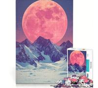 Puzzle per ragazzi da 1000 pezzi Luna rosa sopra le montagne giochi educativi decorazione da parete con poster abbinato e foglio di curiosità 38x26cm