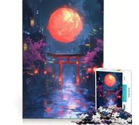 Puzzle per ragazzi da 1000 pezzi: Luna rossa su una città giapponese giochi educativi decorazione da parete con poster e foglio di curiosità abbinati 38x26cm