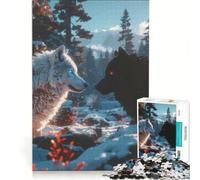Puzzle per ragazzi da 1000 pezzi Lupi bianchi e neri in inverno gioco impossibile sfida difficile compleanno e altre occasioni 38x52cm