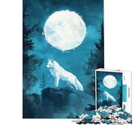 Puzzle per ragazzi da 1000 pezzi Lupo bianco sotto la luna piena sfida impegnativa da completare regalo di compleanno gioco educativo per ragazzi dai 14 anni in su puzzle offerto (38x26cm)