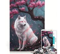 Puzzle per ragazzi da 1000 pezzi: Lupo bianco sotto l'albero di ciliegio in fiore gioco educativo migliora la memoria gioco stimolante idea regalo 38x26cm