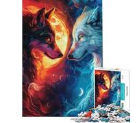 Puzzle per ragazzi da 1000 pezzi Lupo di Fuoco e Ghiaccio difficile e stimolante antistress gioco rompicapo per ragazzi dai 14 anni in su (38x26cm)