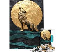 Puzzle per ragazzi da 1000 pezzi: Lupo dorato che ulula sotto il cielo illuminato dalla luna Gioco educativo di analisi e logica per ragazzi dai 14 anni in su (38x26cm)