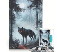 Puzzle per ragazzi da 1000 pezzi: Lupo nero nella foresta, gioco rompicapo, impegnativo da completare, ideale come regalo per tutta la famiglia 38x26cm
