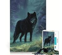 Puzzle per ragazzi da 1000 pezzi,Lupo nero nella foresta,grafica di alta qualità,gioco che stimola la concentrazione,divertimento per il tempo libero,regalo di Natale 38x52cm