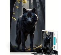 Puzzle per ragazzi da 1000 pezzi Lupo nero Occhi gialli Illustrazione dai bordi precisi,gioco di concentrazione,regalo,gioco rilassante,illustrazione di scena natalizia 50x75cm
