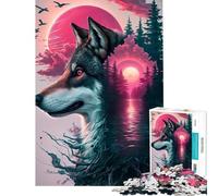 Puzzle per ragazzi da 1000 pezzi lupo rosa schizzi difficile e stimolante analisi e logica giocattolo decorativo per la casa per ragazzi dai 14 anni in su (50x75cm)