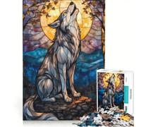 Puzzle per ragazzi da 1000 pezzi Lupo ululante al chiaro di luna, gioco interattivo, difficile e stimolante, cerca un gioco impegnativo 50x75cm