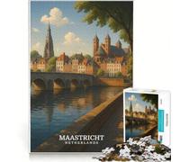 Puzzle per ragazzi da 1000 pezzi, Maastricht, Paesi Bassi, gioco educativo, decorazione perfetta, lista dei desideri con Babbo Natale 38x52cm