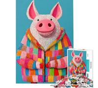 Puzzle per ragazzi da 1000 pezzi maiale con cappotto a patchwork moda animale arte puzzle per adulti giochi per famiglie sfida difficile regalo di compleanno e unico (dimensioni 50x75cm)