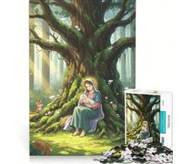 Puzzle per ragazzi da 1000 pezzi: Maria e Gesù Bambino nella foresta gioco interattivo attività divertenti da fare a casa con poster e foglio di curiosità abbinati 50x75cm