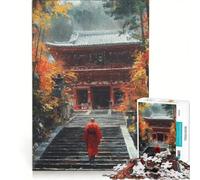 Puzzle per ragazzi da 1000 pezzi: Monaco che sale i gradini di un tempio in autunno antistress di difficoltà elevata adatto come decorazione da scrivania 50x75cm