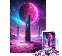 Puzzle per ragazzi da 1000 pezzi Monoliti su un pianeta alieno con luna rosa Gioco educativo stimolante ideale come regalo di Babbo Natale segreto divertente e spiritoso (dimensioni 50x75cm)