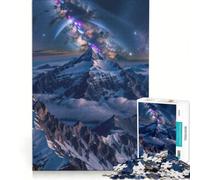 Puzzle per ragazzi da 1000 pezzi: Montagna innevata sotto la Via Lattea gioco interattivo ideale per passare il tempo durante le vacanze con poster e foglio di curiosità abbinati 38x26cm