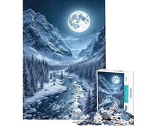 Puzzle per ragazzi da 1000 pezzi montagna invernale con fiume sotto la luna piena gioco di puzzle per adulti analisi e logica regalo di compleanno e unico (dimensioni 50x75cm)