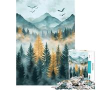 Puzzle per ragazzi da 1000 pezzi montagna nebbiosa e foresta ideale per compleanni e Natale per rafforzare i ricordi Giocattolo decorativo da parete adatto a persone dai 14 anni in su (50x75cm)