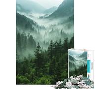 Puzzle per ragazzi da 1000 pezzi Montagna Nebbiosa Foresta Gioco per famiglie Giocattolo avvincente per coltivare la pazienza Ottimo regalo Un'opera d'arte (Dimensioni 38x52cm)