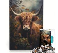 Puzzle per ragazzi da 1000 pezzi Mucca delle Highlands tra le foglie gioco educativo migliora la memoria regalo di compleanno regalo 38x26cm