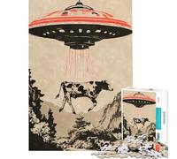 Puzzle per ragazzi da 1000 pezzi Mucca rapita dagli alieni Giocattolo avvincente per coltivare la pazienza Gioco per famiglie adatto alle coppie Ottimo regalo per gli amanti del gioco (38x26cm)