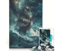 Puzzle per ragazzi da 1000 pezzi "Nave nella tempesta" gioco interattivo attività divertenti da fare a casa con poster e foglio di curiosità abbinati 38x52cm