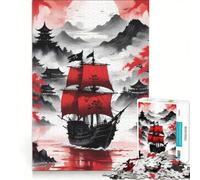 Puzzle per ragazzi da 1000 pezzi nave pirata rossa e nera giocattolo fai da te decorazione artistica per la casa ideale come regalo per tutta la famiglia 50x75cm