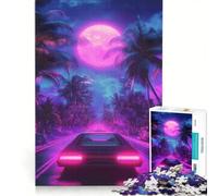 Puzzle per ragazzi da 1000 pezzi Neon Drive Under The Moon giochi rilassanti attività divertenti da fare in casa gioco dal design accattivante 50x75cm