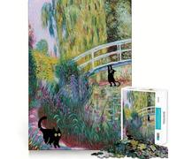 Puzzle per ragazzi da 1000 pezzi NERO Gatto Monet Ninfea Opera d'arte dai bordi precisi,gioco di concentrazione Regalo,gioco per momenti di relax,opera d'arte con scena natalizia 50x75cm