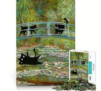 Puzzle per ragazzi da 1000 pezzi NERO Gatto Monet Ninfea Opera d'arte dai bordi precisi,gioco di concentrazione Regalo,gioco per momenti di relax,opera d'arte con scena natalizia 50x75cm