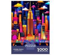 Puzzle Per Ragazzi Da 1000 Pezzi New York City Neon Glow - Geometric Skyline Art Puzzle Giochi Rilassanti Difficili Divertenti Attività A Casa, 70x50cm/1000pcs
