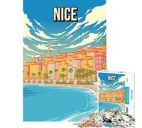 Puzzle per ragazzi da 1000 pezzi Nizza Francia Costa Azzurra poster di viaggio vintage Promenade des Anglais gioco per famiglie giocattolo avvincente per coltivare la pazienza ottimo regalo un'opera