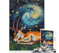 Puzzle per ragazzi da 1000 pezzi "Notte stellata con gazzella" gioco per famiglie schema di assemblaggio ideale come regalo per tutta la famiglia (dimensioni 38x26cm)