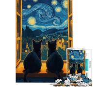 Puzzle per ragazzi da 1000 pezzi Notte stellata Gatti Van Gogh Puzzle per adulti Gioco per famiglie Migliora la memoria Ideale come regalo (Dimensioni 38x26cm)