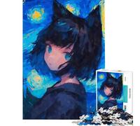 Puzzle per ragazzi da 1000 pezzi Notte stellata Gatto Nekomimi Gioco stimolante Giocattolo educativo Migliora la memoria Regalo di Babbo Natale segreto (Dimensioni 38x26cm)