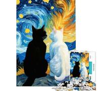 Puzzle per ragazzi da 1000 pezzi Notte stellata Gatto nero e gatto bianco Gioco romantico per famiglie Giocattolo educativo Regalo per donne e uomini per tutta la famiglia (Dimensioni 50x75cm)