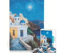 Puzzle per ragazzi da 1000 pezzi, Notte su un'isola greca, gioco fai-da-te, migliora la memoria, con poster e foglio di curiosità abbinati 50x75cm