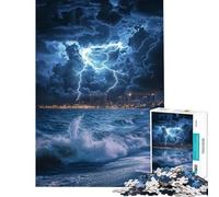 Puzzle per ragazzi da 1000 pezzi Notte tempestosa in riva al mare - Puzzle per ragazzi con schema di assemblaggio Ogni pezzo è unico compleanni e occasioni speciali 38x26cm