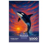 Puzzle Per Ragazzi Da 1000 Pezzi Orca Breaching at Sunset Painting Puzzle Giochi Rilassanti Difficili Divertenti Attività A Casa, 52x38cm/1000pcs