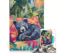 Puzzle per ragazzi da 1000 pezzi: Orso addormentato in un paradiso tropicale giochi rilassanti attività divertenti da fare in casa gioco dal design accattivante 38x26cm