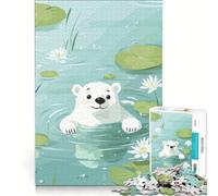 Puzzle per ragazzi da 1000 pezzi orso polare che nuota in uno stagno di ninfee gioco educativo per divertimento in famiglia regalo di compleanno regalo di viaggio 38x26cm