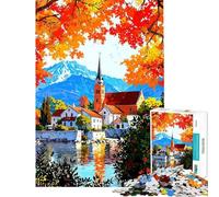 Puzzle per ragazzi da 1000 pezzi paesaggio autunnale con villaggio e chiesa Puzzle per adulti gioco pratico per divertimento in famiglia difficile e stimolante (dimensioni 50x75cm)